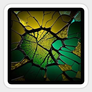 Glass crack pattern, with pattern, detailed, green, yellow Sticker